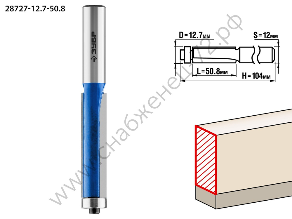 ЗУБР 12.7x50.8мм, хвостовик 12мм, фреза кромочная с нижним подшипником