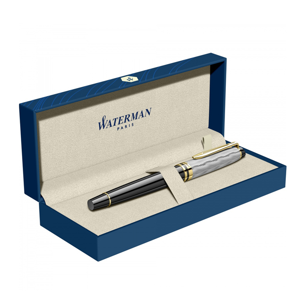 Перьевая ручка Waterman Reflections of Paris Expert DeLuxe Black GT, перо M, чернила: blue в подарочной коробке