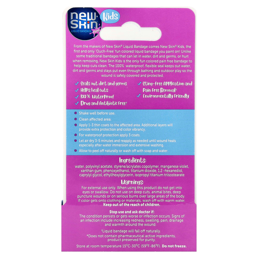 New Skin, жидкая краска для детей, фиолетовый, 10 мл (0,3 жидк. унции)