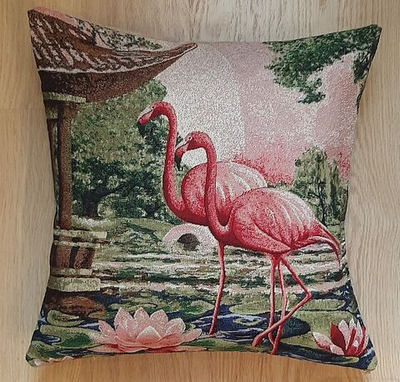 Декоративный гобеленовый чехол для интерьерной подушки Розовый фламинго 47*47