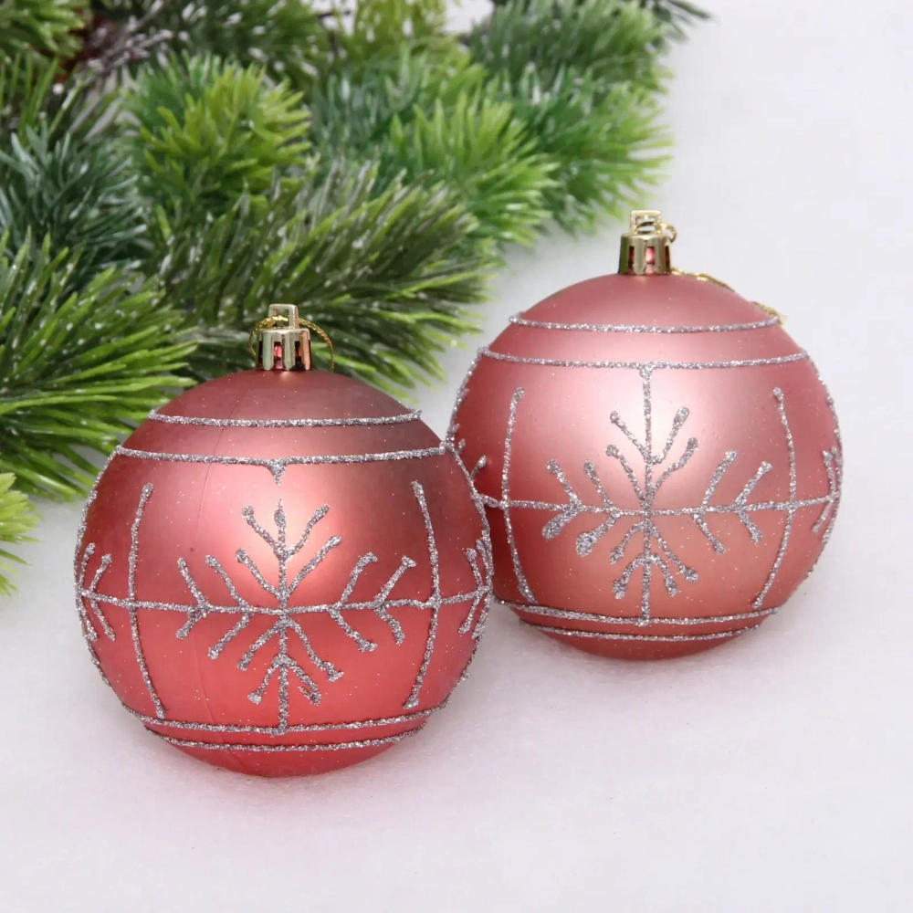 Новогодние шары «Сияние» 8 см (набор 2 шт), Розовое золото