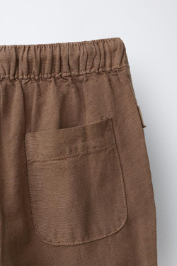 ZARA БРЮКИ СТРУЯЩЕГОСЯ КРОЯ ИЗ СМЕСОВОГО ЛЬНА, КОРИЧНЕВЫЙ