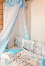 Комплект в кроватку 18 предметов "Мишка с собакой голубой", сатин