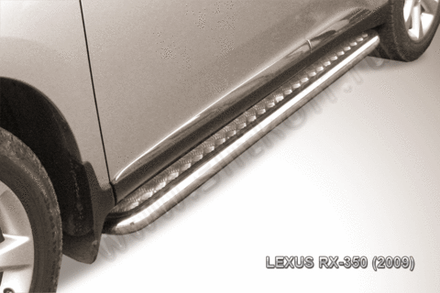 Пороги из нержавейки Lexus RX-350 (2008-2012) d57 с алюминиевым листом