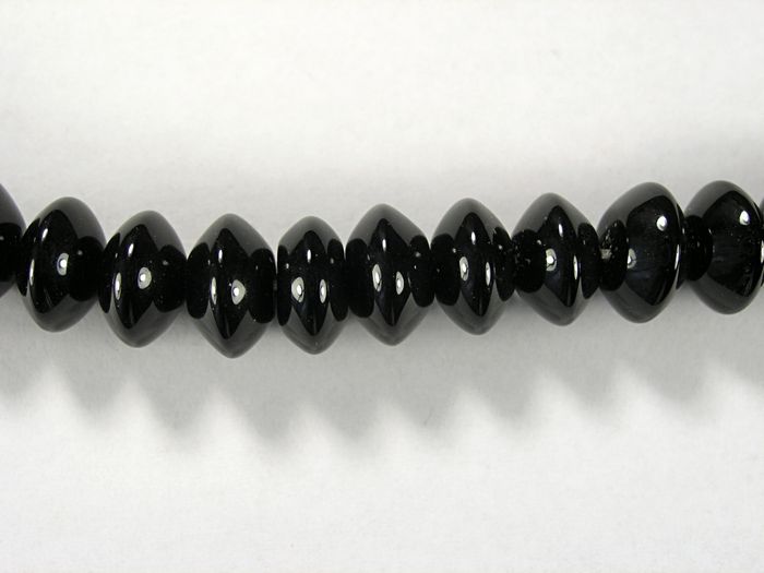 Бусина из агата черного, фигурная, 5x10 мм (рондель, гладкая)