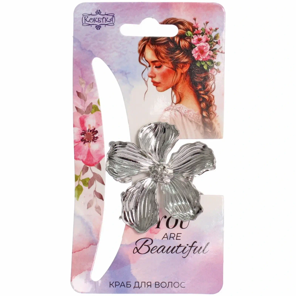 Заколка-краб для волос «AKS - DesignPRO», цветок, цвет золото и хром, 4,5*4,5см