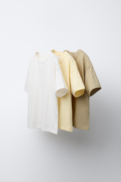 ZARA НАБОР ИЗ ТРЕХ ОДНОТОННЫХ ФУТБОЛОК, ЖЕЛТЫЙ