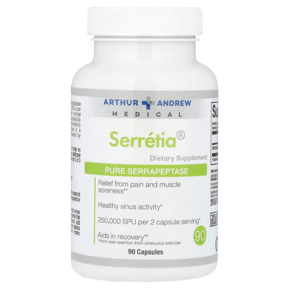 Arthur Andrew Medical, Serretia®, чистая серрапептаза, 90 капсул (125 000 SPU в 1 капсуле)