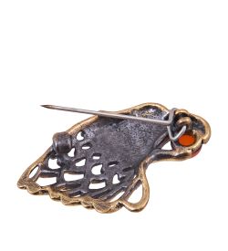 AM-3842 Брошь «Орел Ажурный» (латунь, янтарь)
