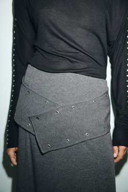 ZARA ЮБКА МИДИ SOFT TACHAS, СЕРЫЙ МЕЛАНЖ