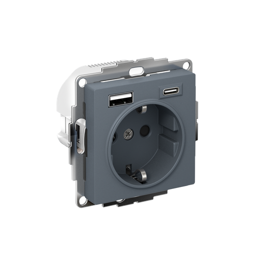 Розетка AtlasDesign 16А с 2-мя заряд. устройствами USB тип A+C 5В/2.4А 2х5В/1.2А механизм грифель SE ATN000732