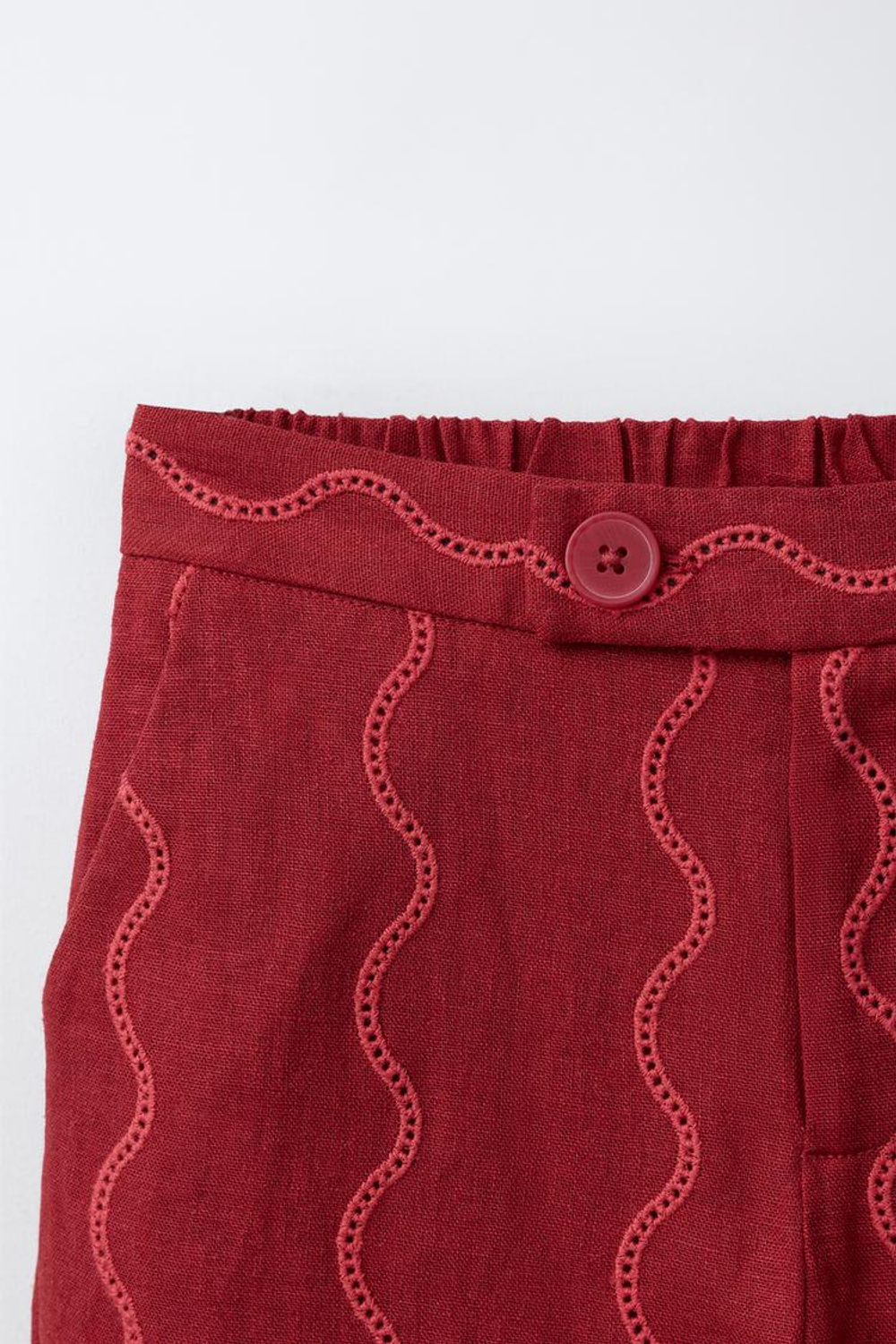 ZARA БРЮКИ WIDE LEG С ВОЛНИСТЫМ УЗОРОМ И ЛЬНОМ, НАСЫЩЕННЫЙ КРАСНЫЙ