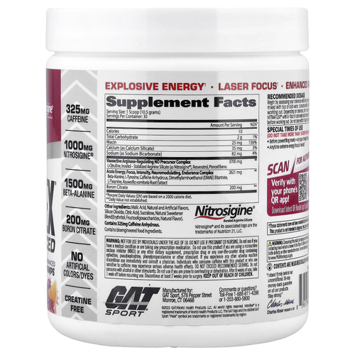GAT, Sport, NITRAFLEX® Advanced, предтренировочный комплекс, фруктовый пунш, 315 г (11,1 унции)