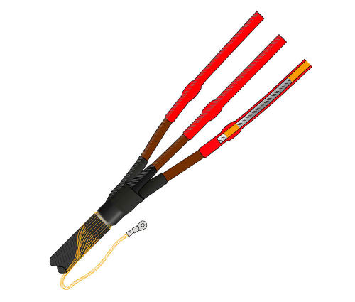 Муфта термоусаживаемая концевая внутренней установки для трехжильного кабеля с пластмассовой изоляцией из сшитого полиэтилена с ПРОВОЛОЧНЫМ экраном, С  БРОНЕЙ, на напряжение до 10 кВ включительно 3ПКВТп-Б-10-150...240-КПЭ (без наконечников)