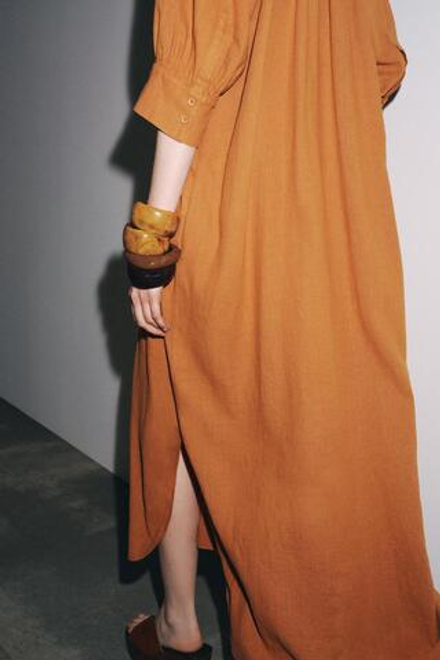 ZARA ПЛАТЬЕ-ТУНИКА ИЗ ЛЬНА ZW COLLECTION, СВЕТЛО-КОРИЧНЕВЫЙ