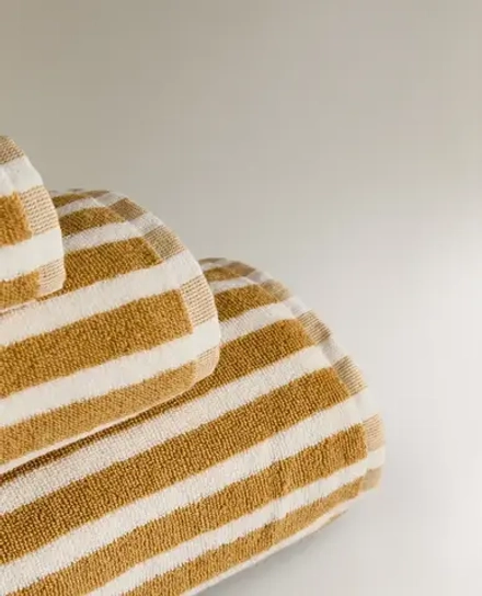 ZARA HOME ПОЛОТЕНЦЕ С КОНТРАСТНЫМИ ПОЛОСКАМИ, ГОРЧИЧНЫЙ