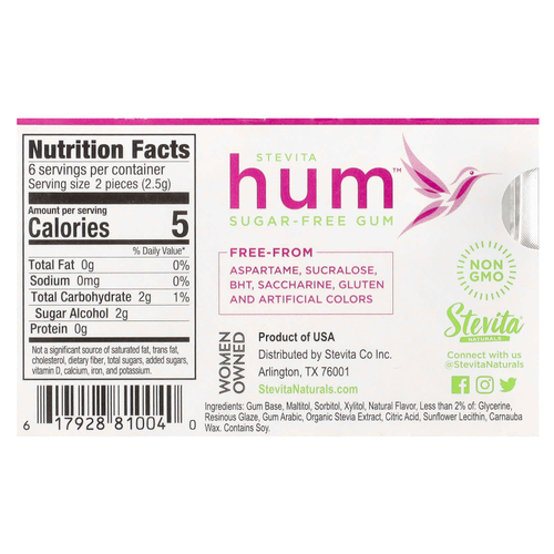 Stevita Naturals, Hum ™, жевательная резинка без сахара, фрукты, 12 шт.