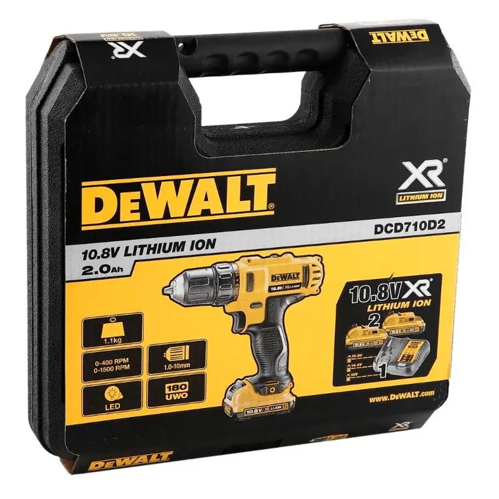 DeWalt DCD710D2 дрель-шуруповер (2 x 2 Ач, ЗУ)