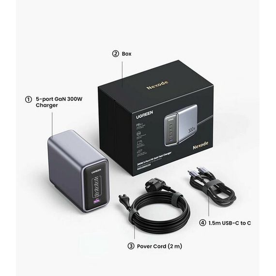 Сетевое зарядное устройство Ugreen CD333 Nexode 300W 5-Port PD GaN (90903B) серый