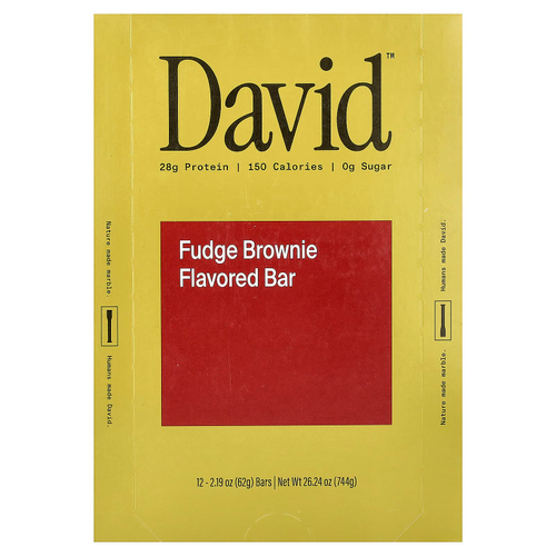 David Protein , Protein Bar, Fudge Brownie, 12 Bars, 2.19 oz (62 g) Each