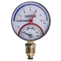 Термоманометр Gappo радиальный в комплекте с автоматическим запорным клапаном 1/2" x 6 бар