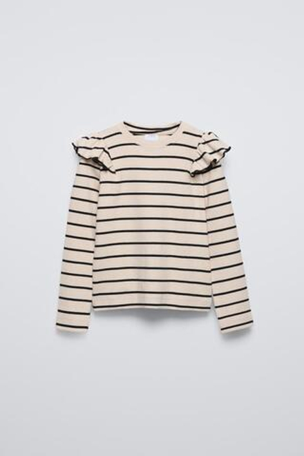 ZARA ФУТБОЛКА В РУБЧИК С ВОЛАНОМ, ПОЛОСКИ