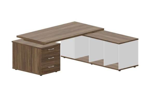 Стол на опорной тумбе 3 ящика и опорной сервисной тумбе (правый) 180(+30/45/60)х180х73.5см