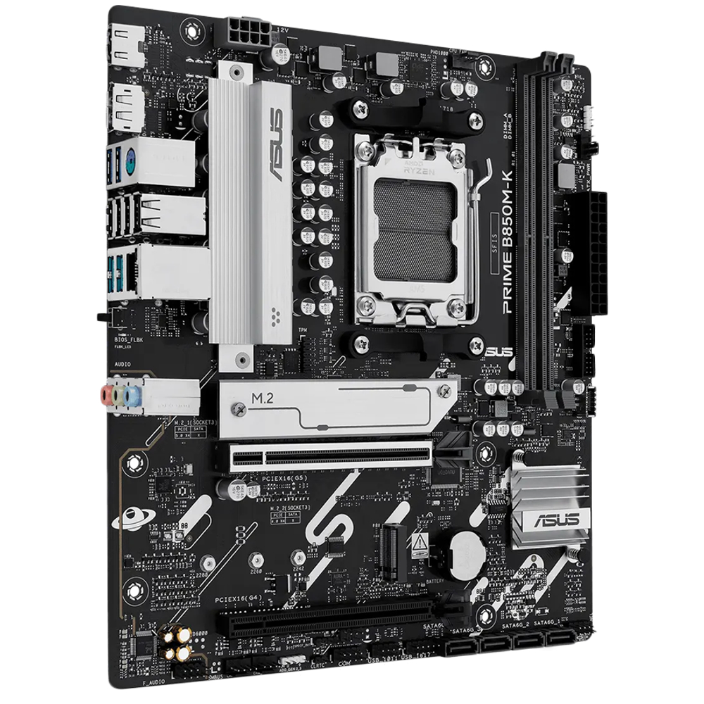 ASUS Main Board Desktop Socket AM5 AMD B850 Chipset 2 x DIMM slots, max. 128GB, DDR5 1 x DisplayPort 1 x HDMI 2 x M.2 4 x SATA micro-ATX Form Factor