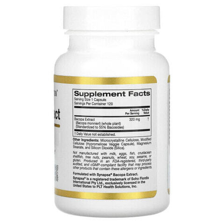 Аюрведа California Gold Nutrition, экстракт бакопы, 320 мг, 120 растительных капсул