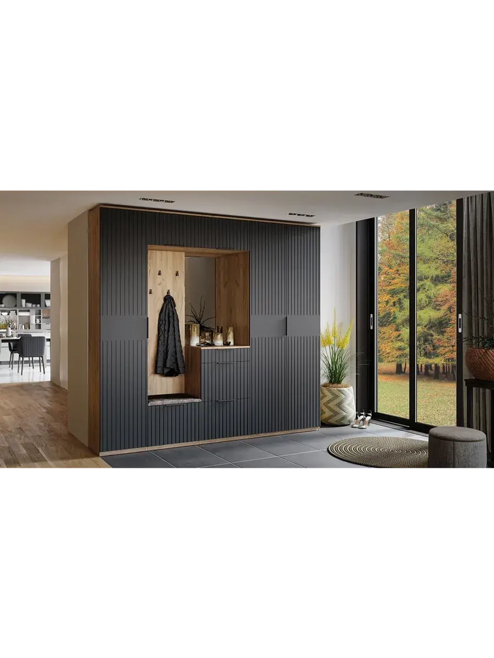 Прихожая с зеркалом Дуб Крафт золотой 245х43х226