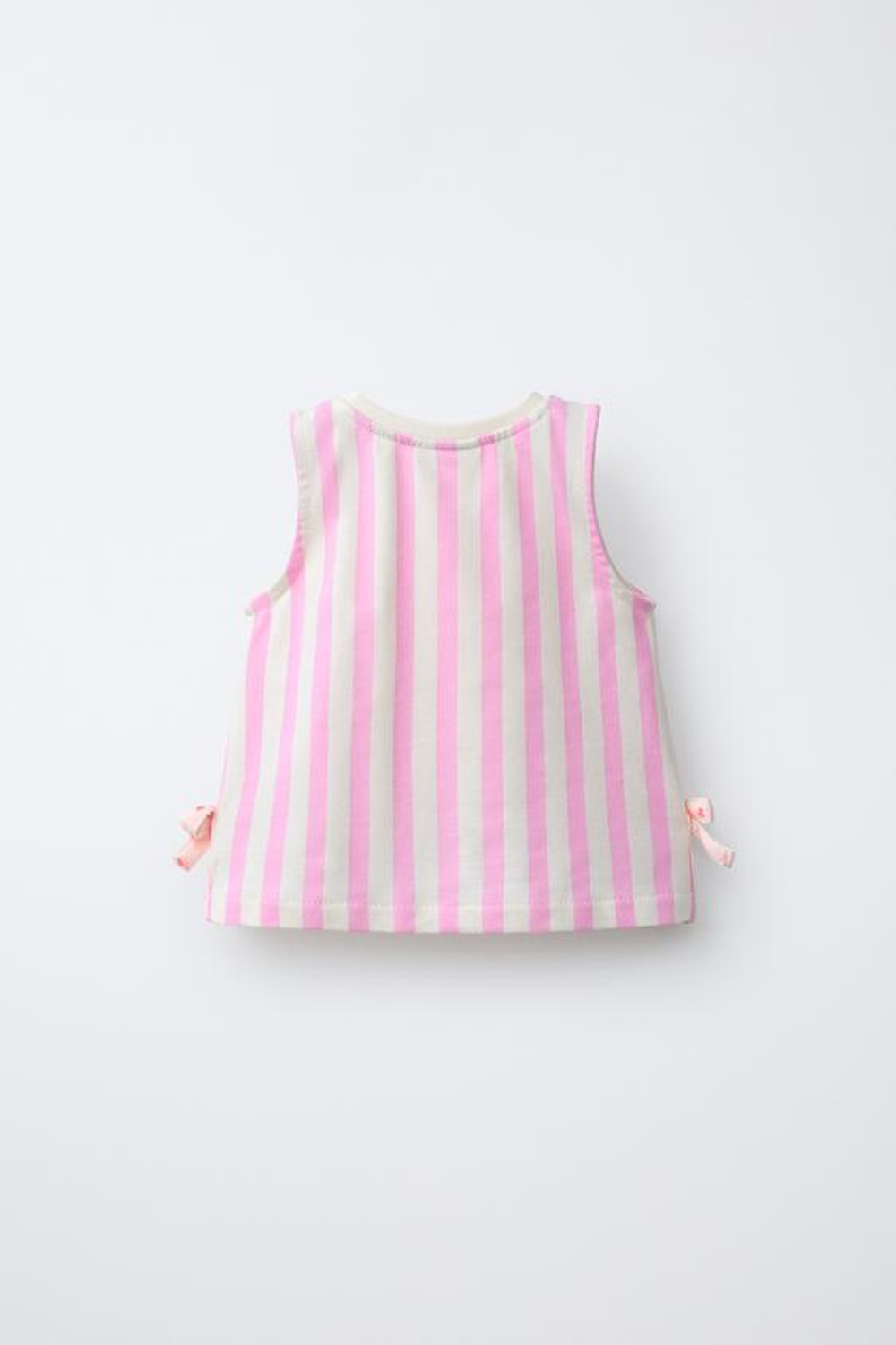 ZARA ФУТБОЛКА В ПОЛОСКУ С БАНТАМИ, РОЗОВЫЙ/БЕЛЫЙ