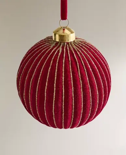 ZARA HOME БАРХАТНОЕ ЕЛОЧНОЕ УКРАШЕНИЕ С КОНТРАСТНЫМ ДЕТАЛЯМИ, БОРДОВЫЙ