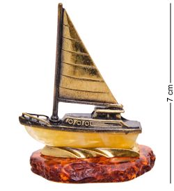 Народные промыслы AM-1818 Фигурка «Яхта» (латунь, янтарь)