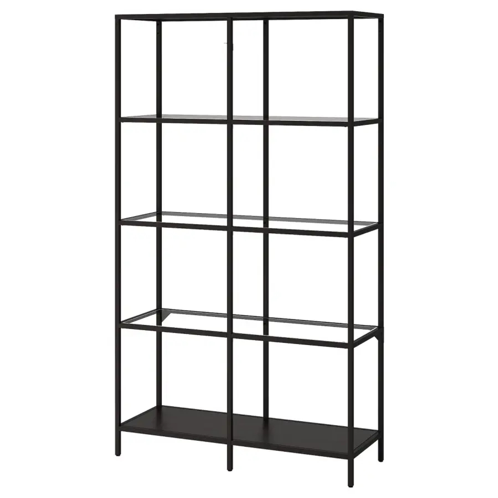 Стеллаж - IKEA VITTSJÖ/VITTSJO, 100х36х175 см, черно-коричневый/стекло, ВИТШЁ/ВИТШЕ ИКЕА