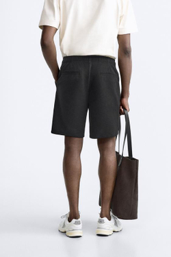 ZARA ШОРТЫ ИЗ МЯГКОЙ РЕЛЬЕФНОЙ ТКАНИ, ЧЕРНЫЙ