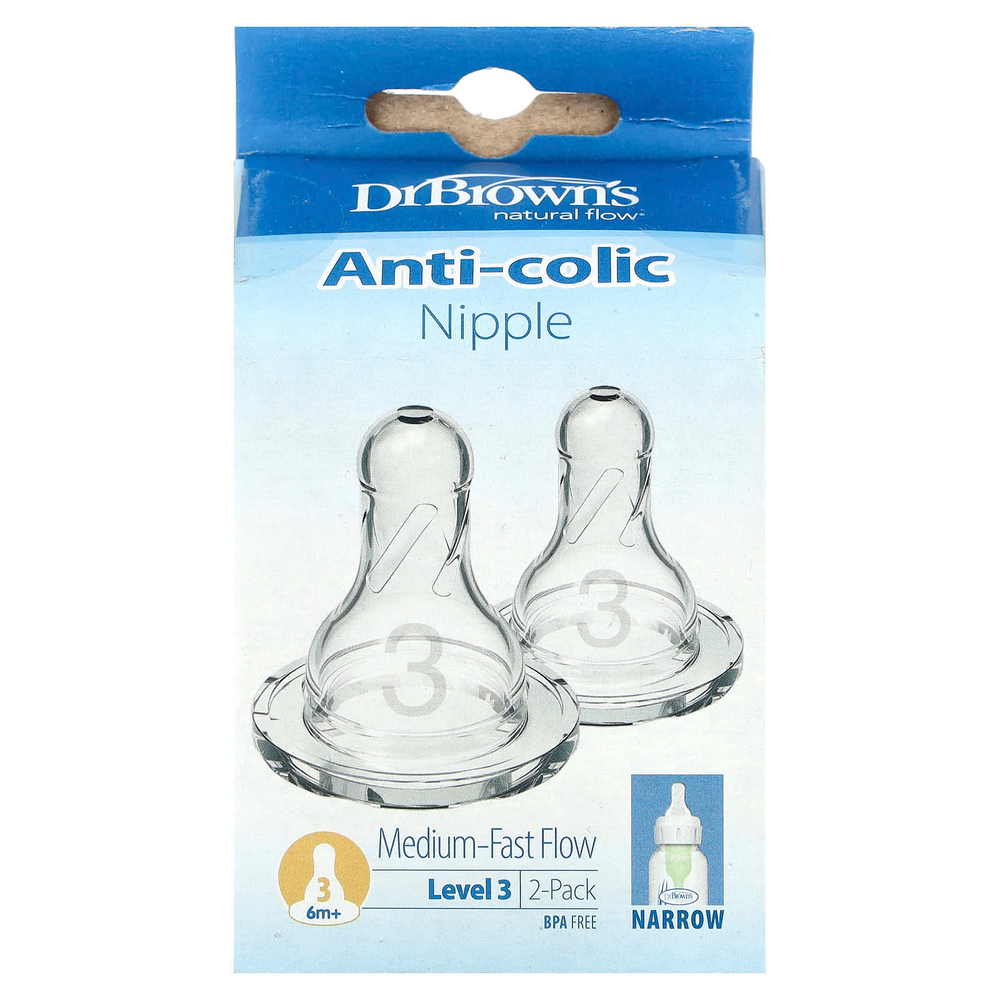 Dr. Brown's, соска, против колик, для детей от 6 месяцев, средний и быстрый поток, 2 пакетика
