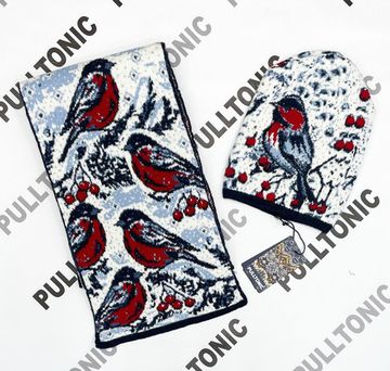 Комплект шарф и шапочка PULLTONIC - "Снегири 2"