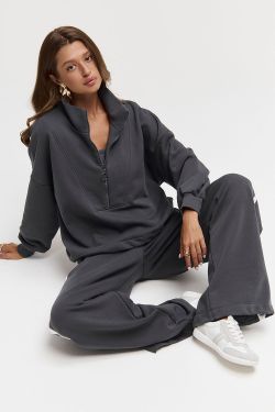 Олимпийка на молнии из премиум футера цвета антрацит