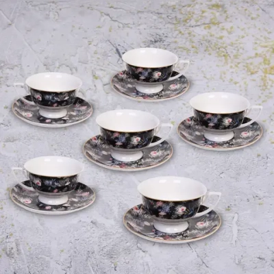 Чайный набор 12 предметов «Paradise» (6кружек 200мл+6блюдец), черный