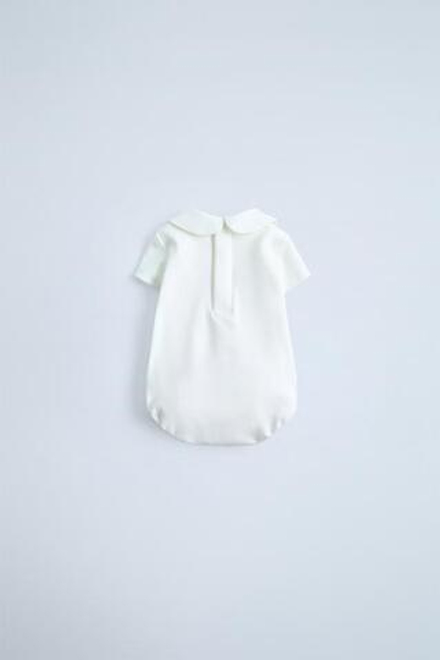 ZARA БОДИ С ВЫШИВКОЙ НА ВОРОТНИКЕ, ЖЕЛТОВАТО-БЕЛЫЙ