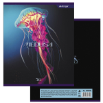 Тетрадь 36 л., А5, клетка, Alingar "Медузы", скрепка, второй блок, мелованный картон (стандарт), 4 дизайна в пленке т/у