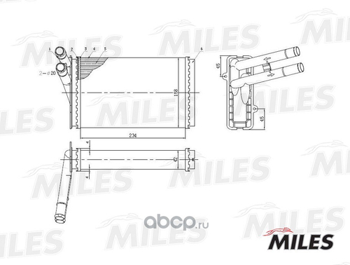 Радиатор печки алюм. Volkswagen Passat до 2005 г. (Miles)