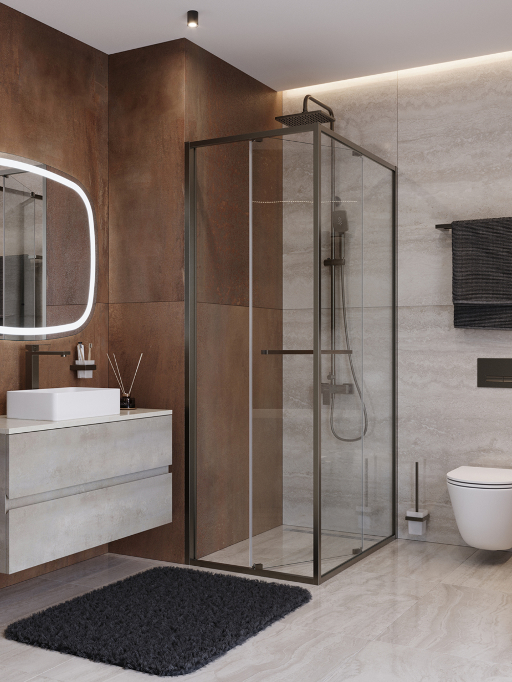 Душевой уголок Cezares LUX-AH-FS-1-80/90-C-GM, 80х90х195, профиль оружейная сталь, стекло прозрачное