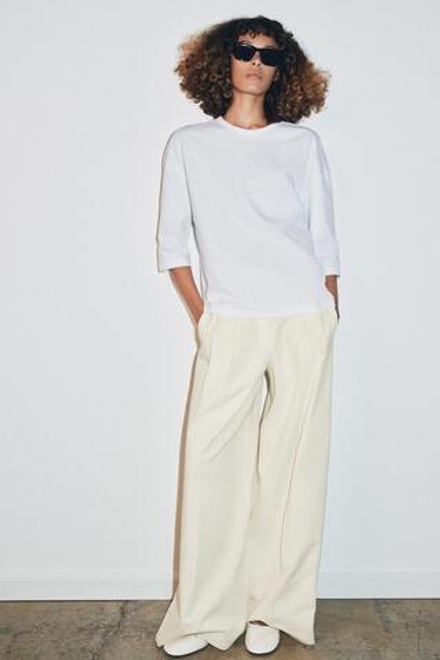 ZARA ФУТБОЛКА В СТИЛЕ РУСТИК С РУКАВАМИ ТРИ ЧЕТВЕРТИ, БЕЛЫЙ