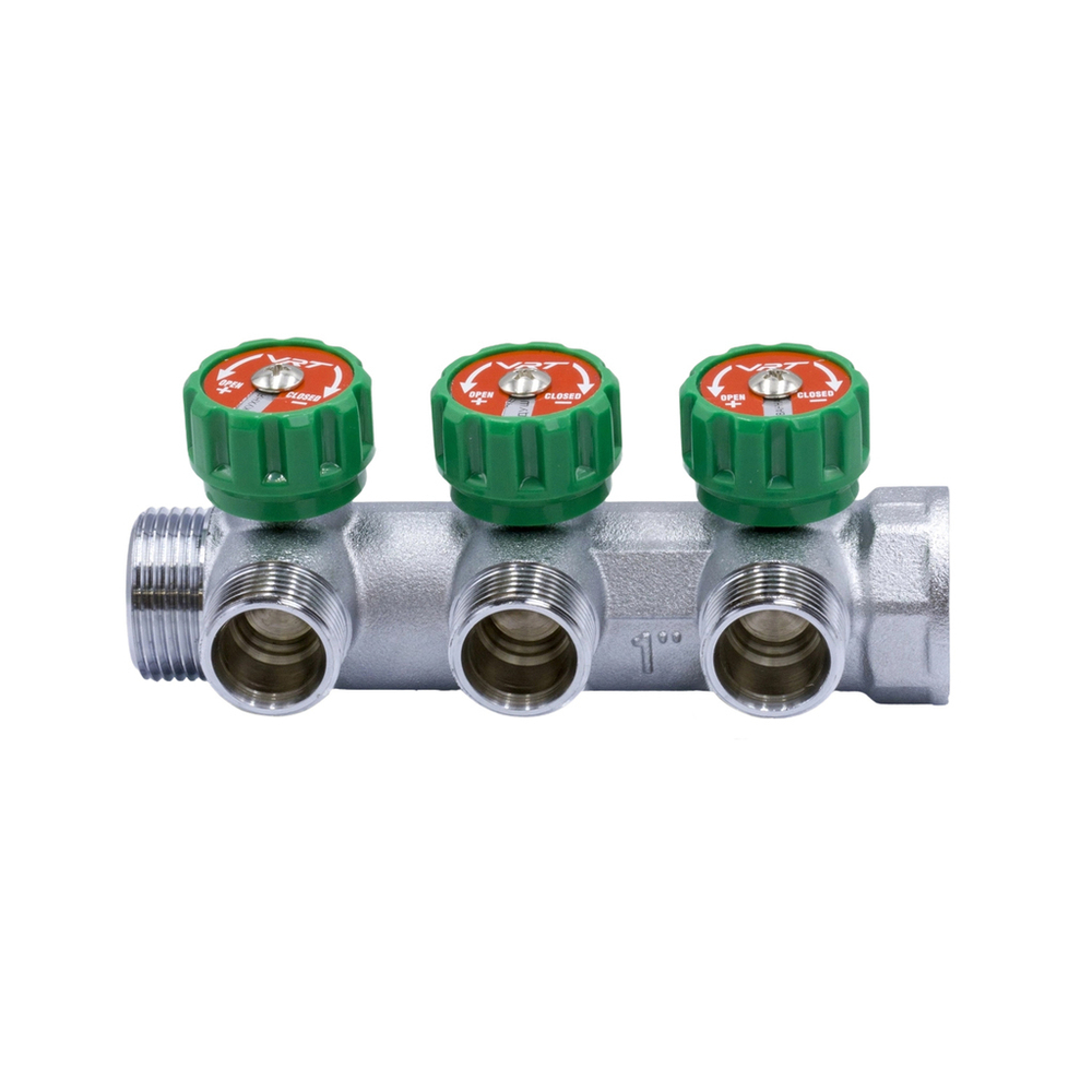 Коллектор 1''x3/4'' (евроконус) с регулировочными вентилями для подачи водоснабжения VRT (3 вых)