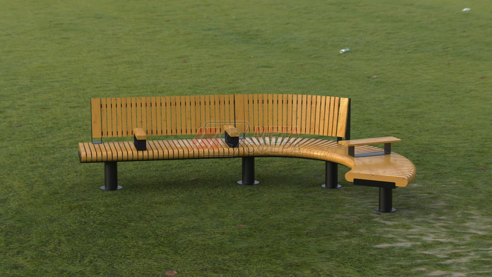 Скамейка Rail Road 01 Long с поворотом и подлокотниками