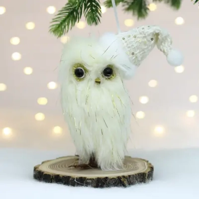 Ёлочная подвеска «Совушка в шапке» 18 см, Шампань