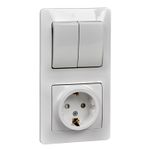 Schneider Electric Glossa Белый Блок: розетка с заземляющими контактами со шторками и 2-клавишный выключатель IP20 скрытая установка GSL000174