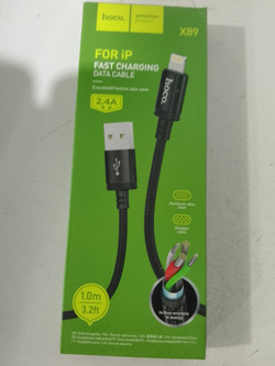 Кабель iPhone Lightning  HOCO X89 Wind, 1м, тканевый, 2.4A черный