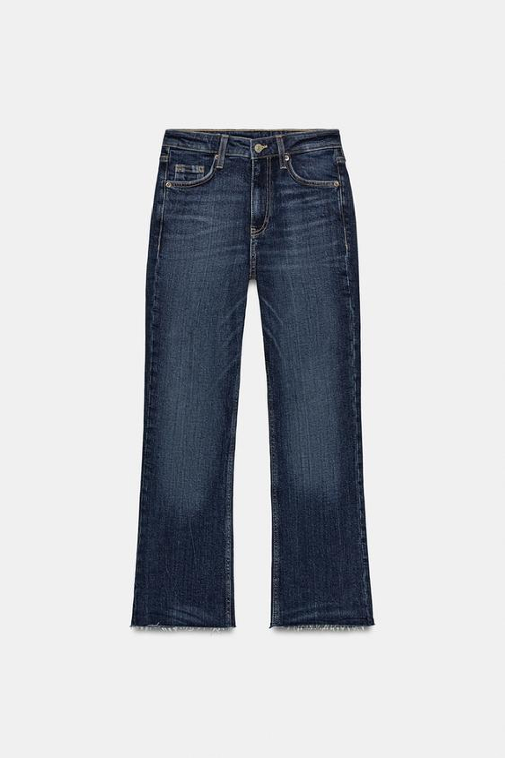 ZARA ДЖИНСЫ TRF CROPPED FLARE С ВЫСОКОЙ ПОСАДКОЙ, МОРСКОЙ СИНИЙ